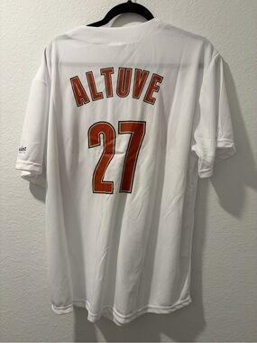 White Men's Baseball Jersey with Orange Number 27
